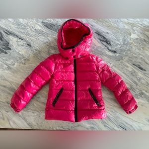 Pink, Size 6 girls Moncler Bady down jacket with removable hood.